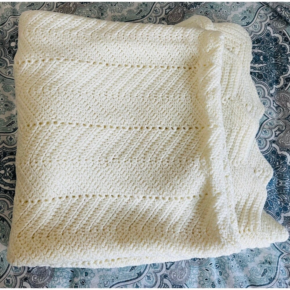 Vintage Handmade Crocheted Pale Yellow Baby Blanket